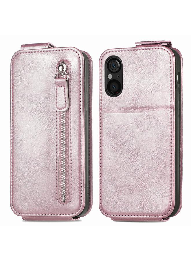 جرين تايجر حافظة هاتف جلدية بسحاب عمودي لهاتف Sony Xperia 5 V (وردي)