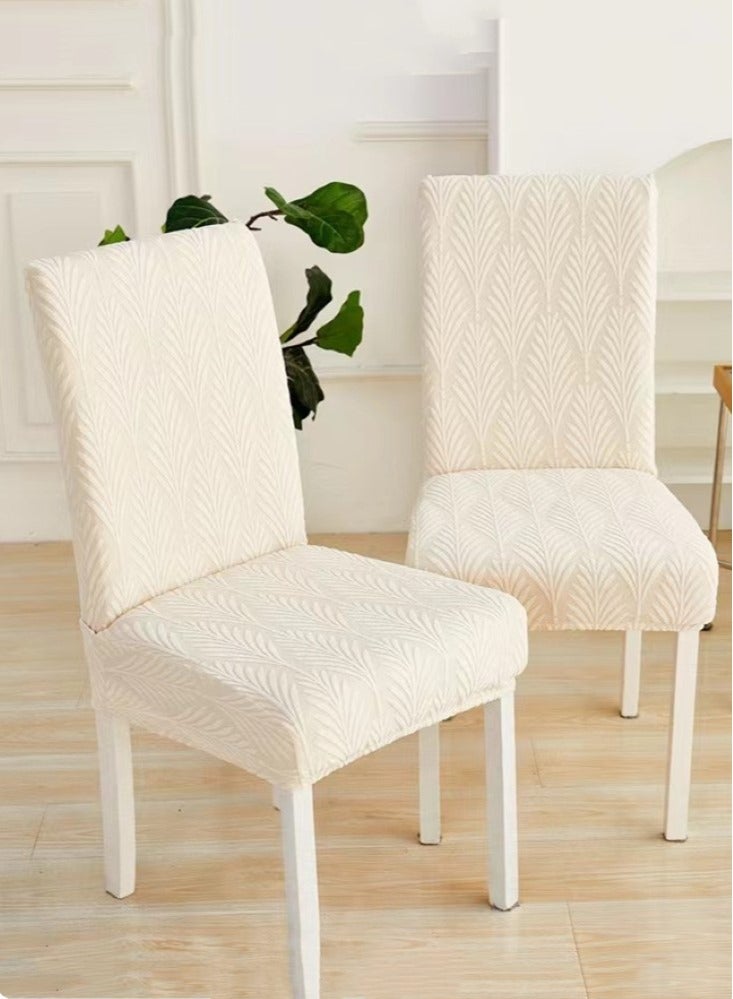 Kutis 4-Piece Jacquard Chair Cover Solid Color Simplicity Style Stretch Chair Cover Dining Chair Cover Jacquard Velvet Beige 45-60 cm  - Image 2