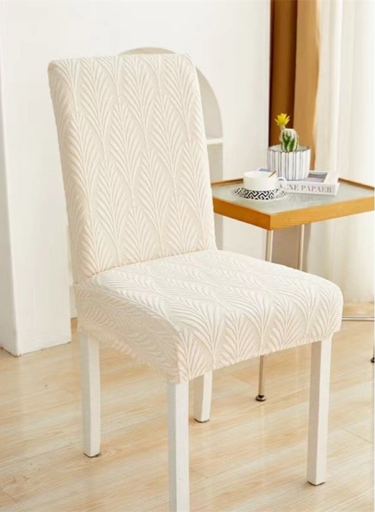 Kutis 4-Piece Jacquard Chair Cover Solid Color Simplicity Style Stretch Chair Cover Dining Chair Cover Jacquard Velvet Beige 45-60 cm  - Image 3
