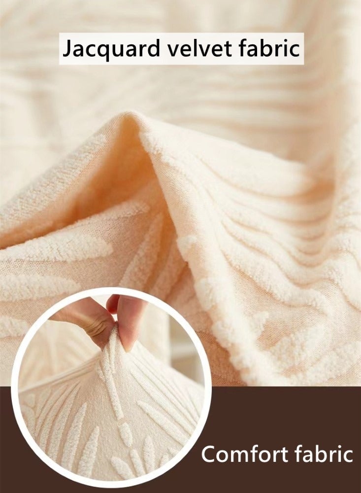 Kutis 4-Piece Jacquard Chair Cover Solid Color Simplicity Style Stretch Chair Cover Dining Chair Cover Jacquard Velvet Beige 45-60 cm  - Image 5