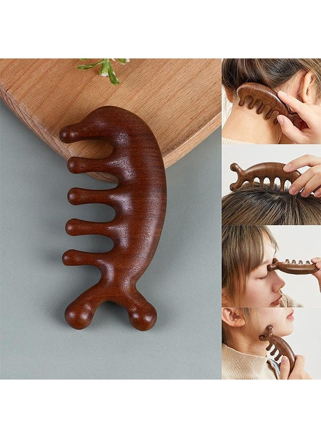 LIVQORA 1pc Sandalwood Massage Comb, Little Dolphin Meridian Massage Comb,Gua Sha Scraping Scalp and Hair Massage, Scalp Stimulator, Facial Body Massager with Comb bag - Image 2