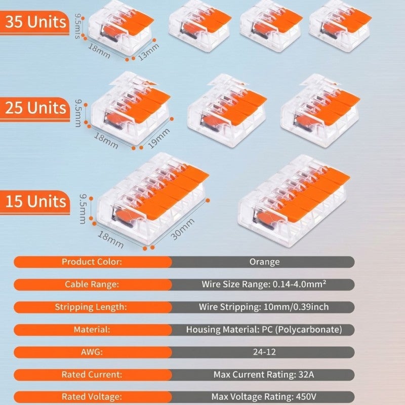 Lever Wire Clamps 75-Piece Orange Fire-Resistant PC - Tool-Free One-Second Install Electrical Quick Connect Terminals for Home Electrical Wiring DIY Projects - Image 4