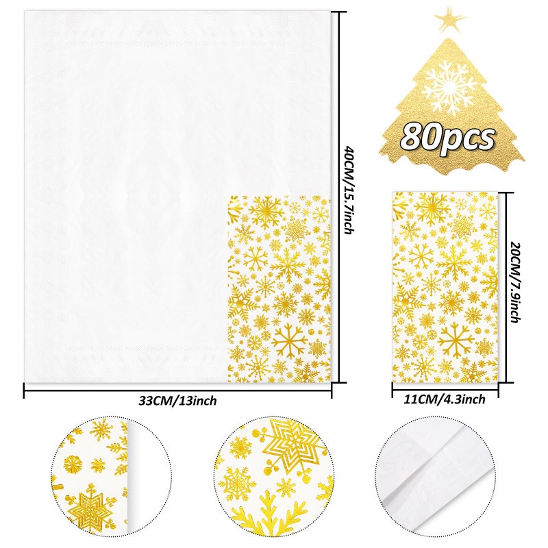 AnyDesign 80 Pcs Christmas Guest Napkin White Gold Foil Snowflake Disposable Paper Napkin Xmas Dinner Hand Towel Napkin for Winter Wonderland Party Table Decor - Image 2