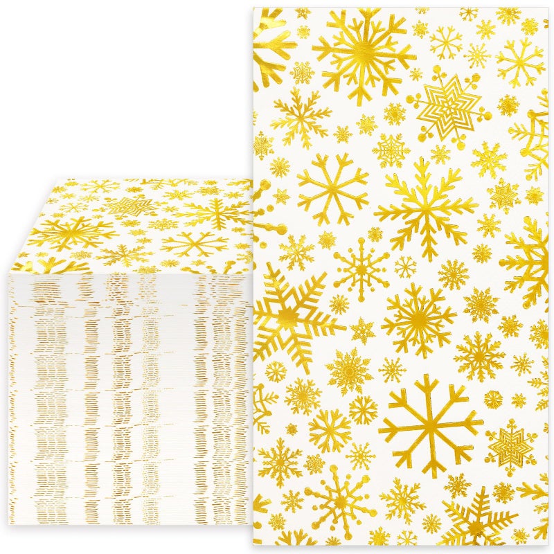 AnyDesign 80 Pcs Christmas Guest Napkin White Gold Foil Snowflake Disposable Paper Napkin Xmas Dinner Hand Towel Napkin for Winter Wonderland Party Table Decor - Image 1