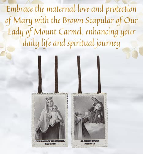 Trendzeen Brown Scapular Of Our Lady Of Mount Carmel with Our Lady of Mount Carmel Laminated Holy Card, Lord's Prayer Card | Vintage Style Catholic Scapular | Escapulario De La Virgen Del Carmen |3 Items Set - Image 2