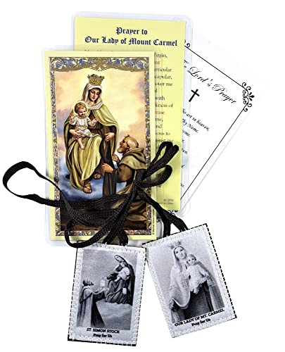 Trendzeen Brown Scapular Of Our Lady Of Mount Carmel with Our Lady of Mount Carmel Laminated Holy Card, Lord's Prayer Card | Vintage Style Catholic Scapular | Escapulario De La Virgen Del Carmen |3 Items Set - Image 1