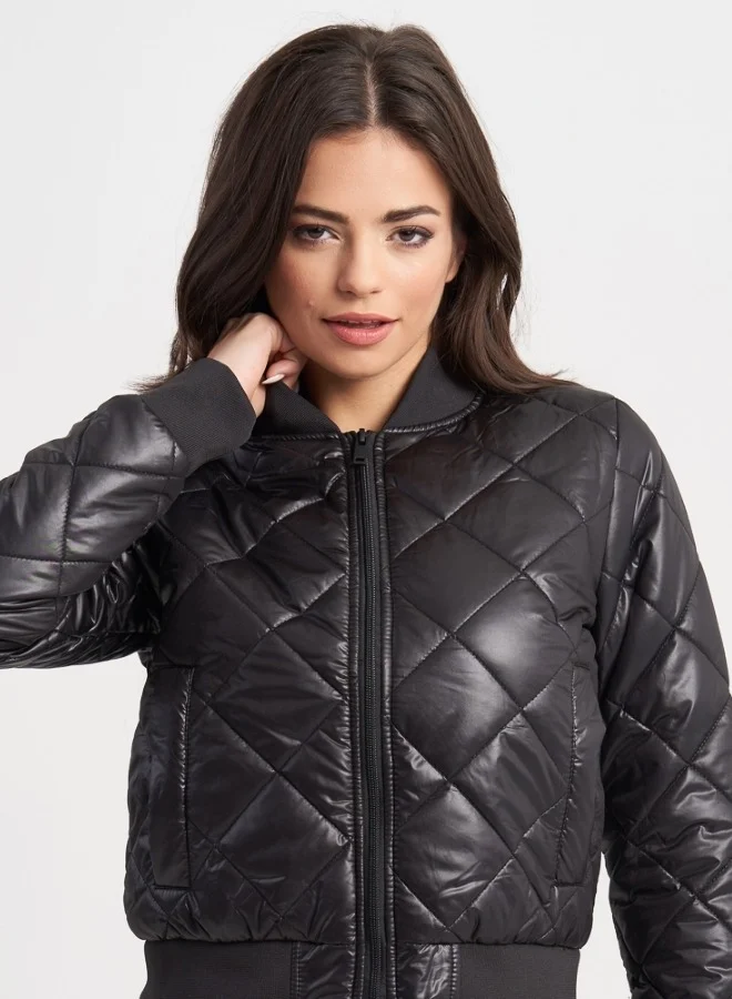 هايليز Quilted Black Bomber Jacket