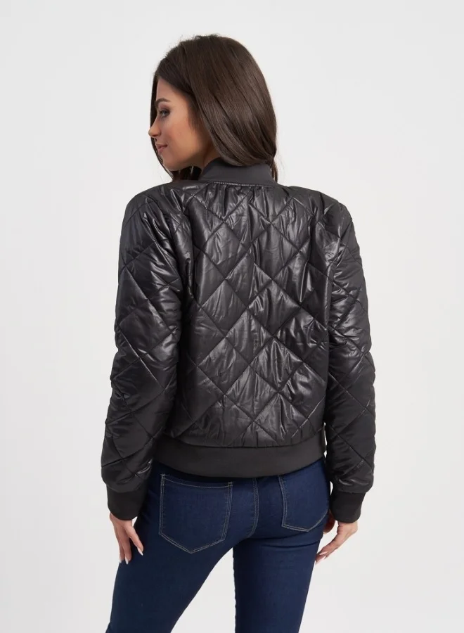 هايليز Quilted Black Bomber Jacket