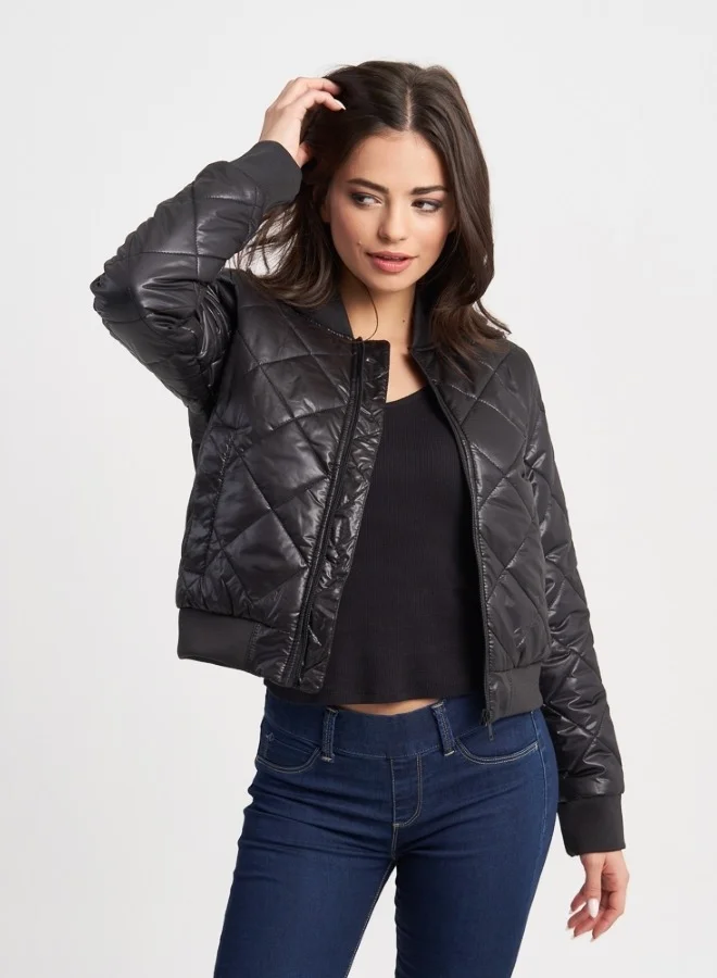 هايليز Quilted Black Bomber Jacket
