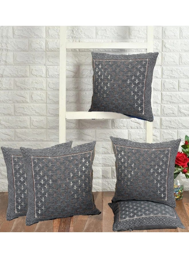 DECOMIZER Jacquard Geomteric Cushion Covers 16 Inch X 16 Inch Set Of 5 Ethnic Motifs Cushion Covers,Design- Star,Color- Grey, 240 TC - Image 2