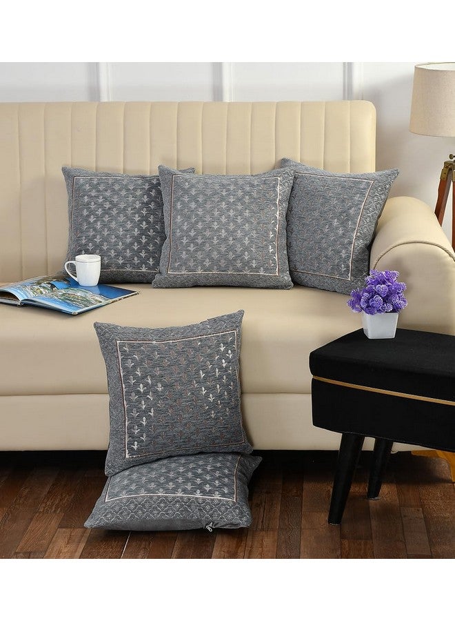 DECOMIZER Jacquard Geomteric Cushion Covers 16 Inch X 16 Inch Set Of 5 Ethnic Motifs Cushion Covers,Design- Star,Color- Grey, 240 TC - Image 1