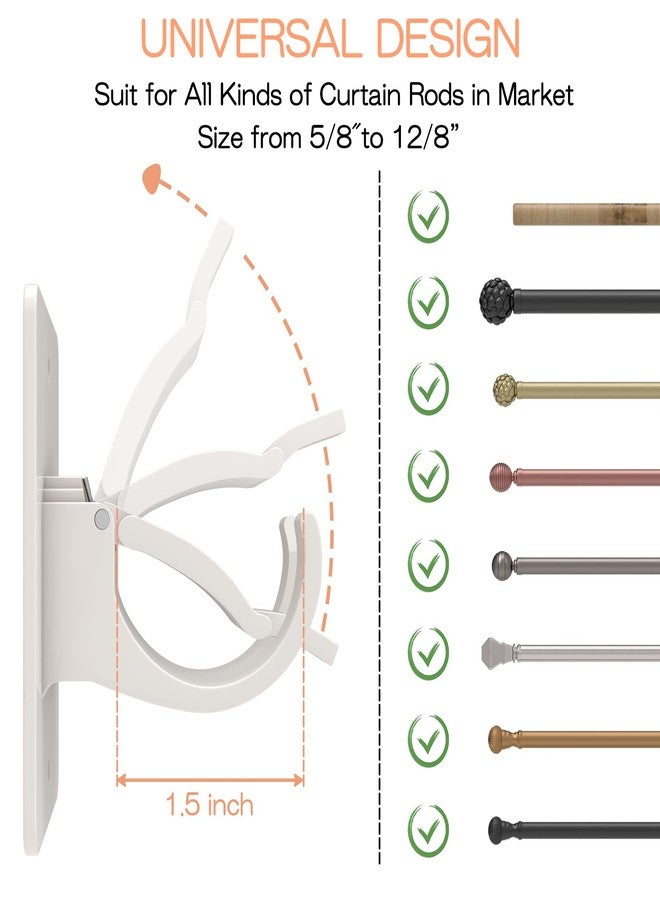 CIEMGNZOC 4PCS No Drill Curtain Rod Brackets, Self-Adhesive Curtain Rods No Drilling, Nail Free Adjustable Curtain Rod Holders, Curtain Hooks for Rod Less Than 1.57 Inch Diameter (White) - Image 2