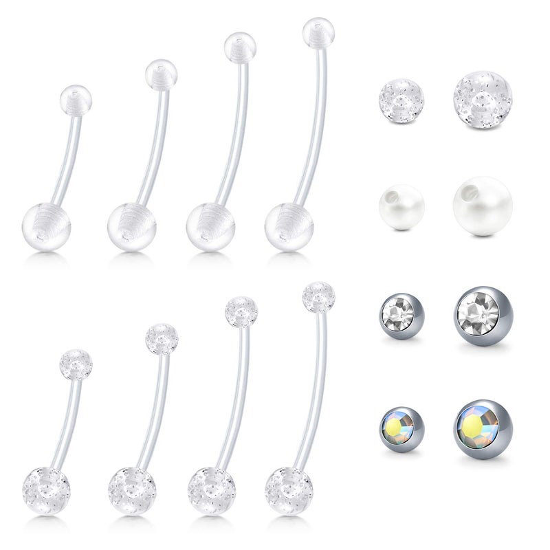 MODRSA 8-10pcs Pregnancy Maternity Belly Button Rings Flexible Bioplast Long Bar Navel Rings Retainer Body Piercing 14G 1&1/2 Inch Length