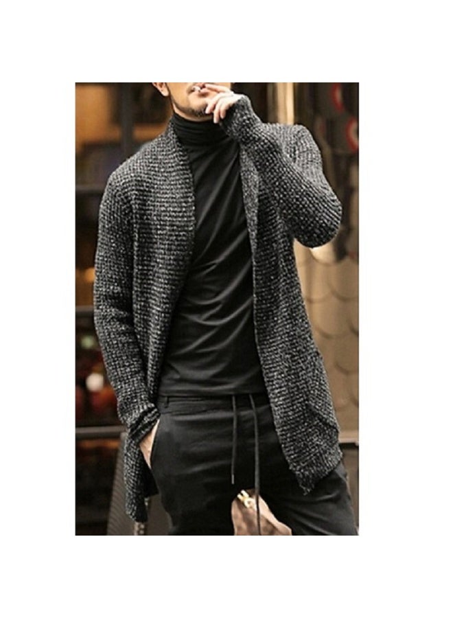 NIBEMINENT Mid-Length Cardigan Sweater Coat Mature Men's Personality Design Mixed Color Knitted Pocket Trench Coat - Image 1