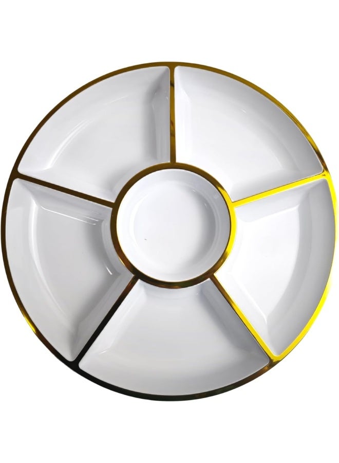 Servewell EXCELL DESIGNER 6 COMPARTMENT TRAY 30CM WHITE+GOLD RC171212  - Image 1