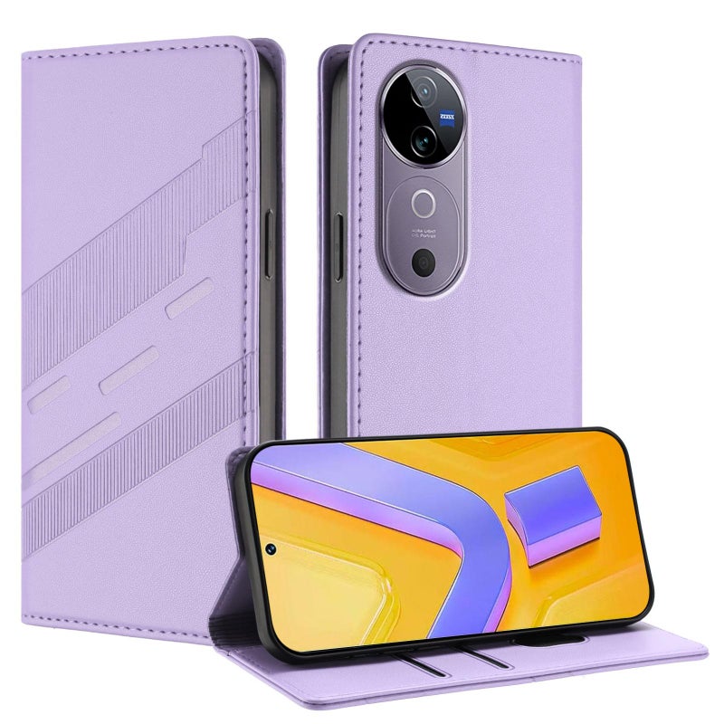 HuHa Case Cover For vivo V40 5G Global Embossed Multi-functional Wallet Retro Leather Phone Case(Light Purple) - Image 1
