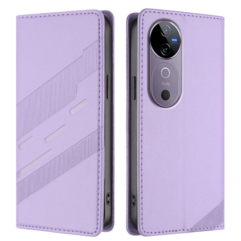 HuHa Case Cover For vivo V40 5G Global Embossed Multi-functional Wallet Retro Leather Phone Case(Light Purple) - Image 2