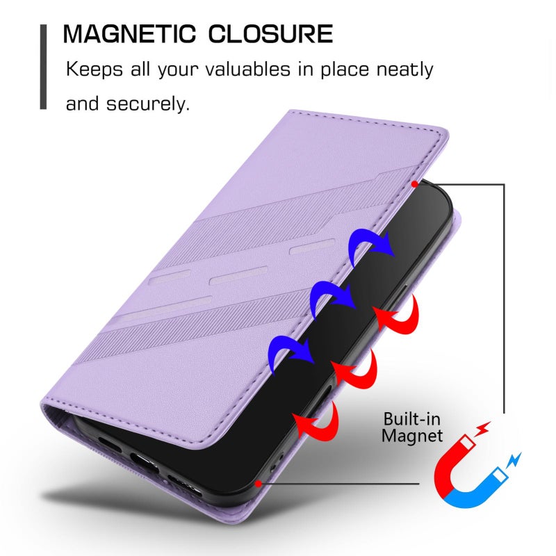 HuHa Case Cover For vivo V40 5G Global Embossed Multi-functional Wallet Retro Leather Phone Case(Light Purple) - Image 5