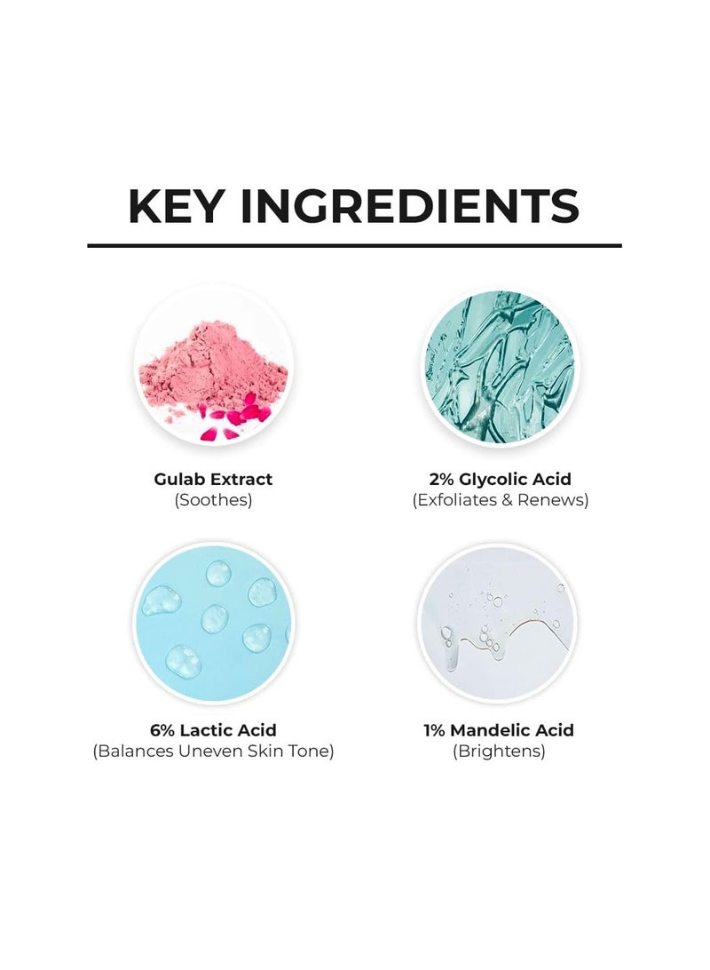 Dr. Sheth's Gulab & 2% Glycolic Acid Body Peel for Glowing Skin | 5 Mins Chemical Peel with 5% Lactic Acid & Rose Extracts | Exfoliating Peel for Brightening and Tan Removal | Men & Women | 100g - Image 3