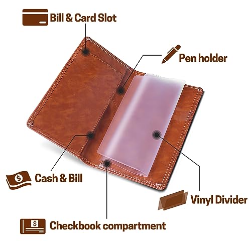 Aurya Leather Checkbook Covers for Personal Checkbook, Checkbook Holder with Free Vinyl Divider, Checkbook Cover for Duplicate Checks for Men and Women - Image 3