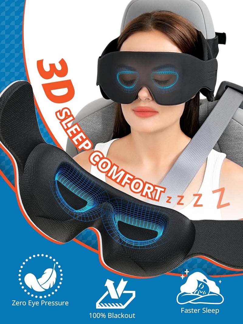 SARISUN Travel Pillow, Car Travel Pillow with 3D Eye Mask for Sleep, 360° Head Support Strap for All Car Seat, Road Trip Essentials, Stop Bobblehead, Black - Image 3