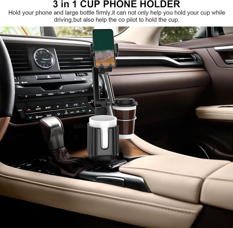 أنجريك Cup Holder Phone Mount, 360° Rotation Easy to Install Stable Car Cup Phone Holder Expander ABS for 7.2 Inches Smartphones - Image 1