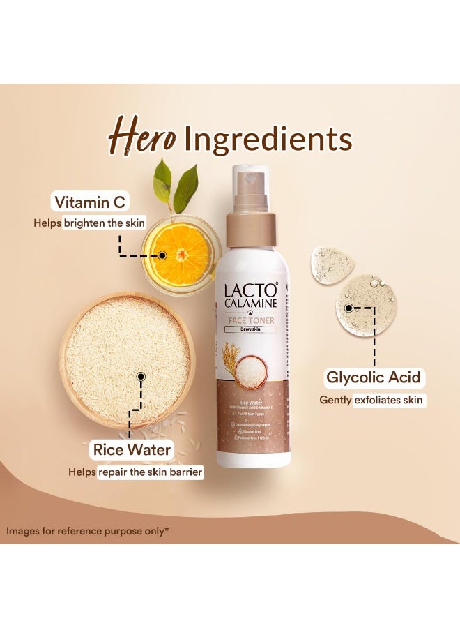 Lacto Calamine Rice Toner | 120ml | Rice Water Toner Korean Skincare for Glass Skin with Vitamin C, Glycolic Acid, Niacinamide | Face Toner for All Skin Types | Dermatologically Tested - Image 3