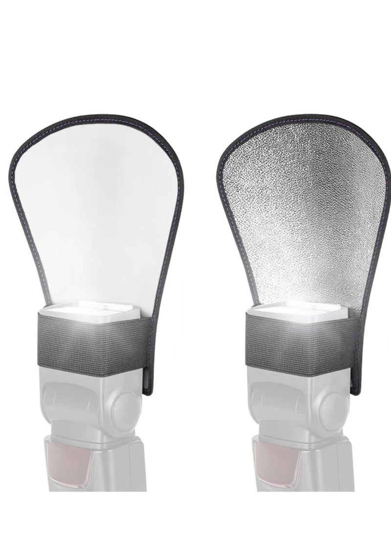 KASTWAVE - Flash Diffuser, 2 Pack with Elastic Band 2-side White/Silver Curved Flash Reflector SLR External Flash Baffle Soft Cover Suitable for All External Flashes - Image 1
