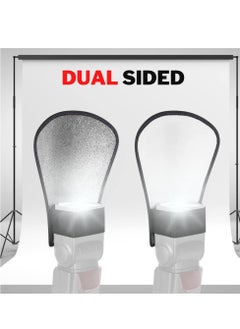 KASTWAVE Flash Diffuser, 2 Pack with Elastic Band 2-side White/Silver Curved Flash Reflector SLR External Flash Baffle Soft Cover Suitable for All External Flashes  - Image 3