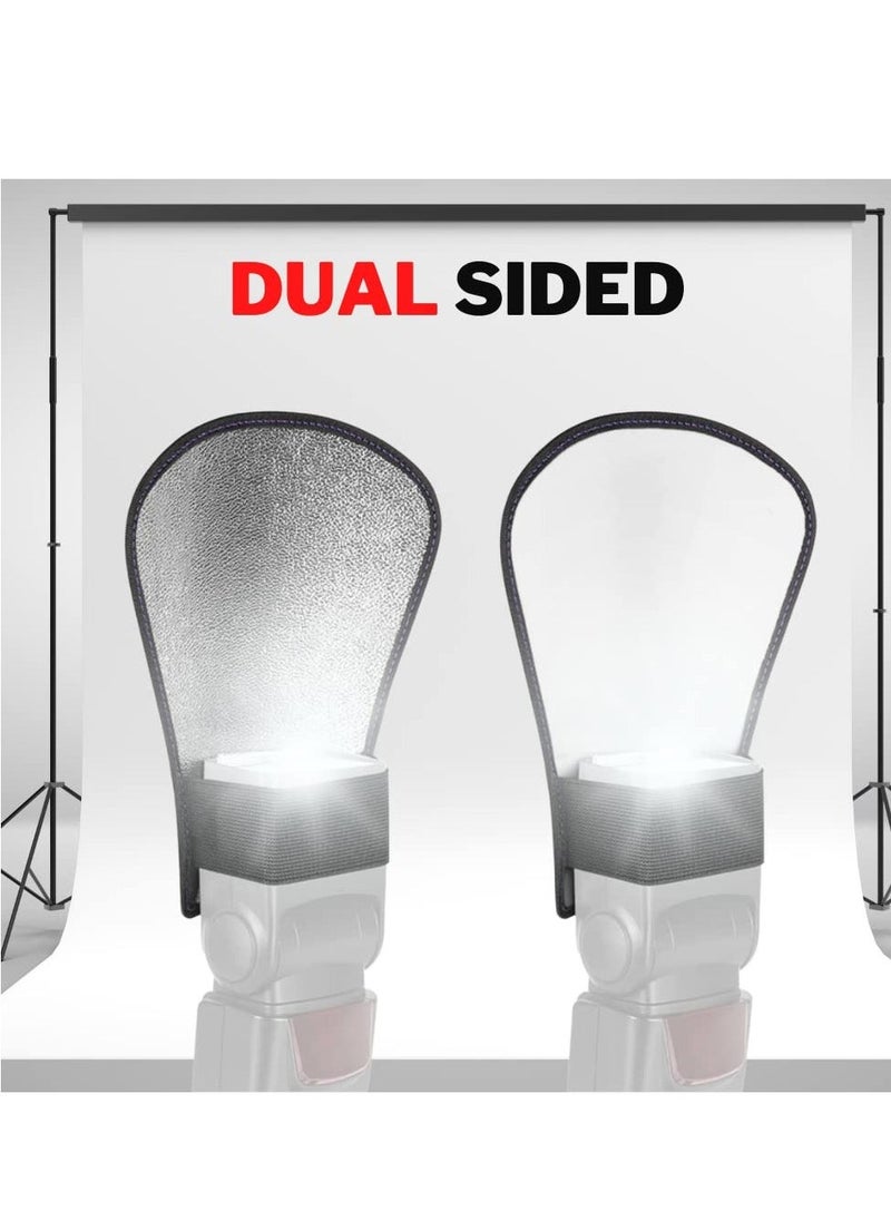 KASTWAVE - Flash Diffuser, 2 Pack with Elastic Band 2-side White/Silver Curved Flash Reflector SLR External Flash Baffle Soft Cover Suitable for All External Flashes - Image 1