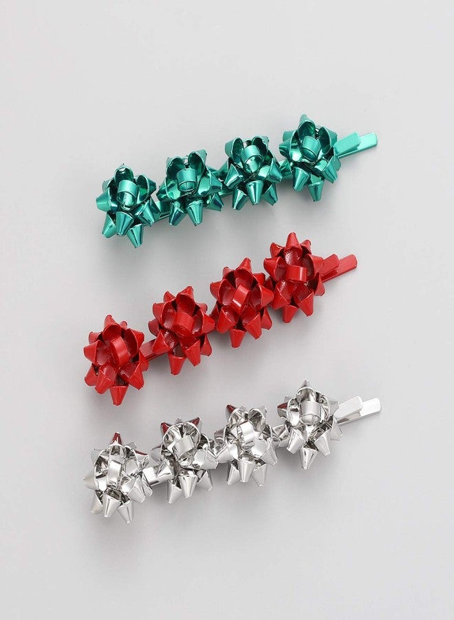 HZEYN Christmas Hair Clips for Women Winter Holiday Wrap Bows Hair Clips Hairpin Festive Jewelry Barrette Headwear Accessories (3PACK Christmas Bows Silver) - Image 4