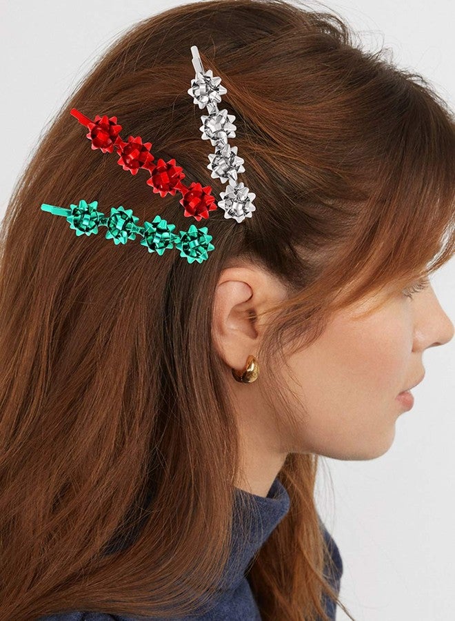HZEYN Christmas Hair Clips for Women Winter Holiday Wrap Bows Hair Clips Hairpin Festive Jewelry Barrette Headwear Accessories (3PACK Christmas Bows Silver) - Image 3
