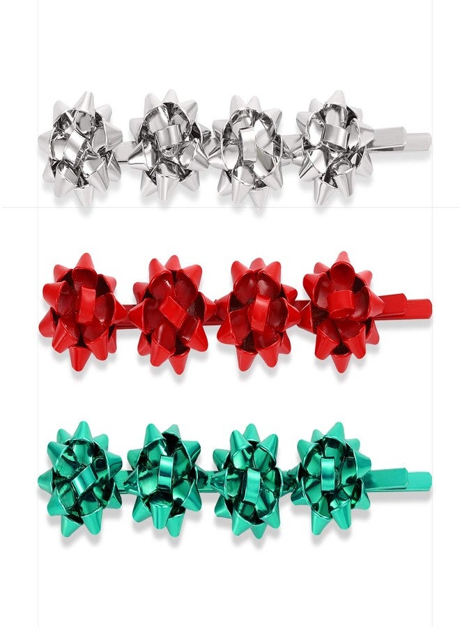 HZEYN Christmas Hair Clips for Women Winter Holiday Wrap Bows Hair Clips Hairpin Festive Jewelry Barrette Headwear Accessories (3PACK Christmas Bows Silver) - Image 1