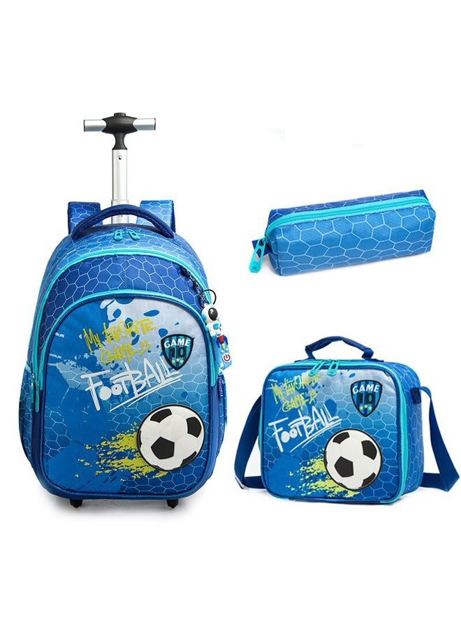 ZCM-HAPPY Rolling Backpack Wheeled Kids Backpack with Lunch Bag and Pencil Case for Boys and Girls,School Kids Rolling Backpack for With Wheels Trolley Wheeled Backpacks (football)  - Image 1