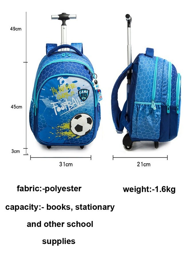 ZCM-HAPPY Rolling Backpack Wheeled Kids Backpack with Lunch Bag and Pencil Case for Boys and Girls,School Kids Rolling Backpack for With Wheels Trolley Wheeled Backpacks (football)  - Image 2