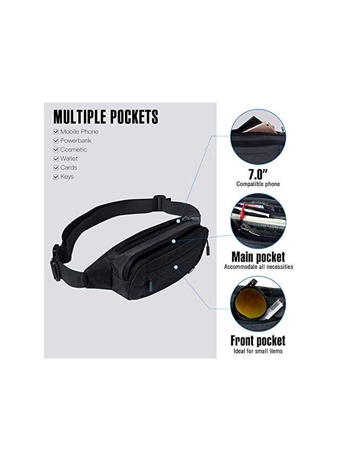 WATERFLY WATERFLY Fanny Pack Waist Bag: Small Hip Pouch Bum Bag Fannie Pack Phanny Fannypack Waistpack Bumbag Beltbag Sport Slim Fashionable for Jogging Hiking Hiker Women Men  - Image 2