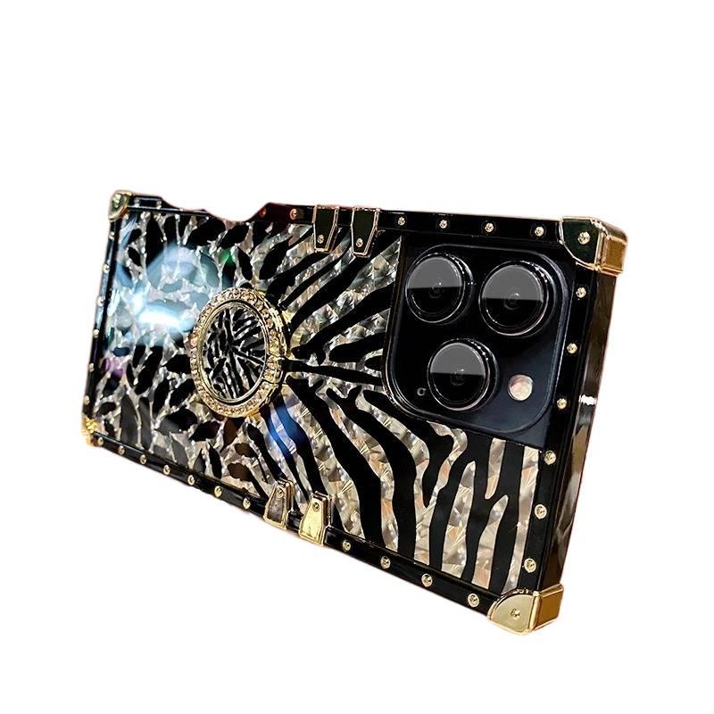 غطاء واقي بFilm باللون Feather Pattern مع مرآة لـ iPhone 14 / 14 Plus / 14 Pro / 14 Pro Max مع حماية من السقوط وسطح مرآة مع مقاوم للصدمات مع حامل حلقة للاستخدام الداخلي - Image 1