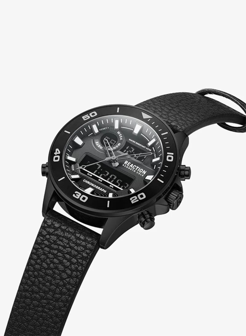 Kenneth Cole Reaction  Kenneth Cole Reaction Analogue - Digital Gents Watch With Black Synthetic Leather Strap 46mm - KRWGD9006601 for Men | Best Price UAE