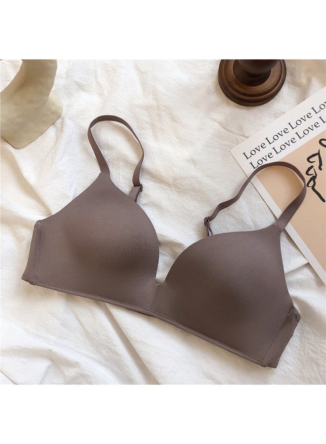 Style Traceless Gloss Push-up Underwear Women's Simple Solid Color Steel Ring-free Comfortable Triangular Cup Bra With Large And Small Chest