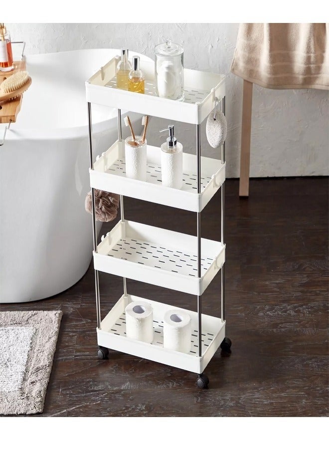 Raxoom 4-Tier Plastic Storage Trolley Rack with Caster Wheels,Rolling Utility Cart Slide Out Storage Shelves Space Saving Home Storage Organizer Racks,White - Image 5
