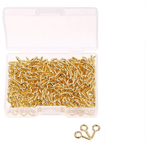 Shapenty DIY Crafts 1 Inch Small Screw Eyes Metal Eye Screw Hooks Self Tapping Screws Hook Ring Eyelet Hooks Silver/, Pack of 100, Rust Proof Coating (Gold) - Image 3