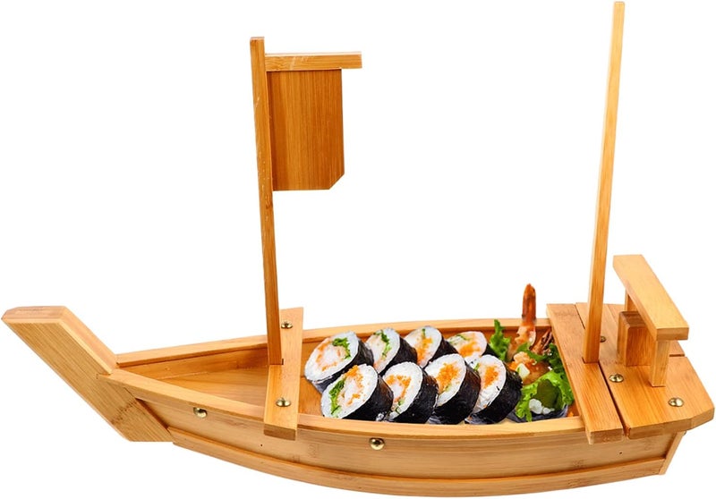 WINIAER Wooden Sushi Boat Serving Tray 35 Inch Extra Large Sushi Plates Sushi Boat Sashimi Serving Platter for Restaurant or Catering Service - Image 1