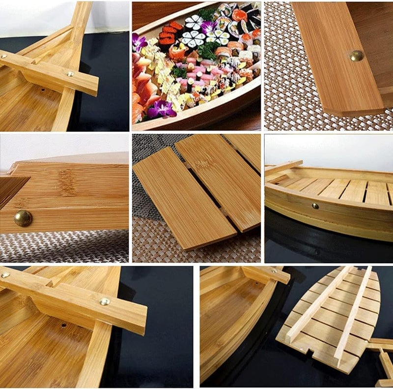 WINIAER Wooden Sushi Boat Serving Tray 35 Inch Extra Large Sushi Plates Sushi Boat Sashimi Serving Platter for Restaurant or Catering Service - Image 5