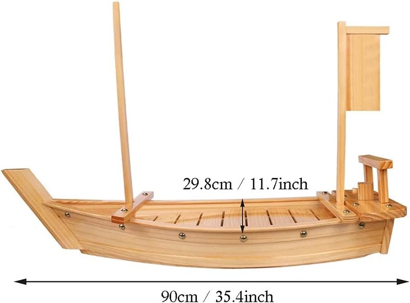 WINIAER Wooden Sushi Boat Serving Tray 35 Inch Extra Large Sushi Plates Sushi Boat Sashimi Serving Platter for Restaurant or Catering Service - Image 4