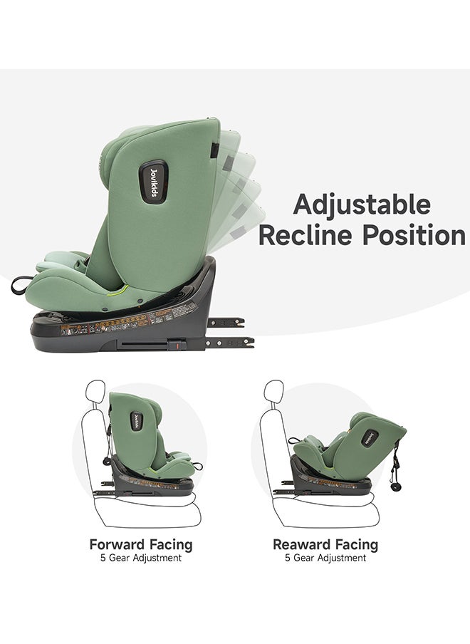 Jovikids - Rotating Ranger TT ISOFIX Car Seat 360° For Baby, 40 - 150 CM, 0 - 12 Years, ECE R129/E4 I-Size, Fixations ISOFIX, Top Tether - Green - Image 1