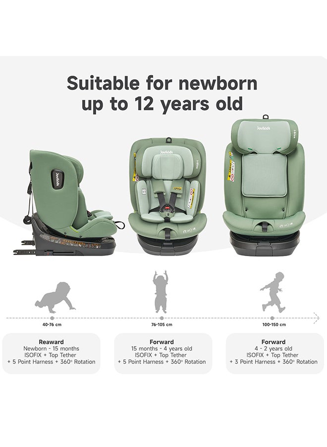 Jovikids - Rotating Ranger TT ISOFIX Car Seat 360° For Baby, 40 - 150 CM, 0 - 12 Years, ECE R129/E4 I-Size, Fixations ISOFIX, Top Tether - Green - Image 1
