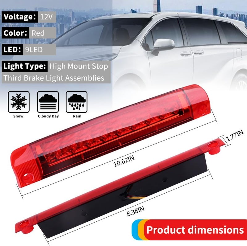 Nrgedzam 3rd Brake Light for 20082013 Toyota Highlander Tail High Mount 3rd Stop Reverse LED Lights For 20092013 Toyota Corolla S with Spoiler ONLY 20082020 Sequoia 20062012 RAV4Red Lens - Image 5