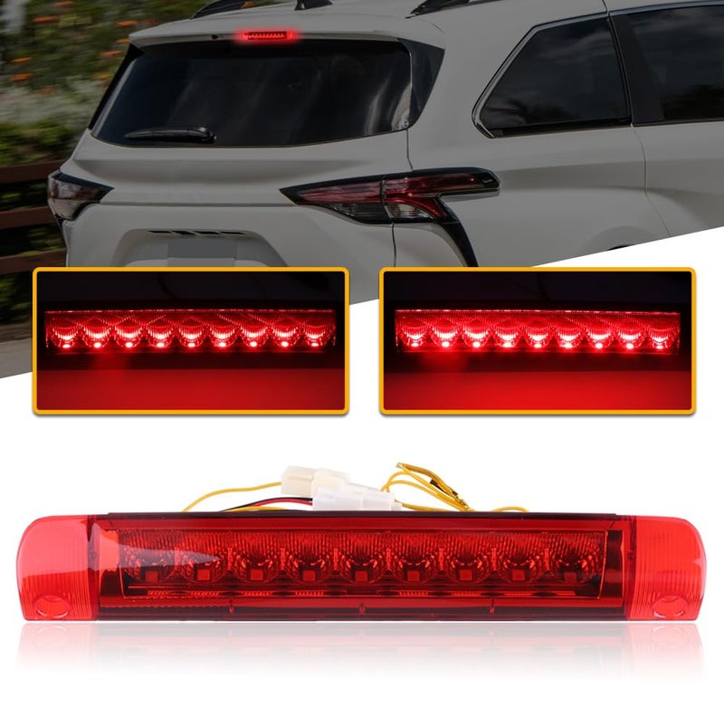 Nrgedzam 3rd Brake Light for 20082013 Toyota Highlander Tail High Mount 3rd Stop Reverse LED Lights For 20092013 Toyota Corolla S with Spoiler ONLY 20082020 Sequoia 20062012 RAV4Red Lens - Image 2