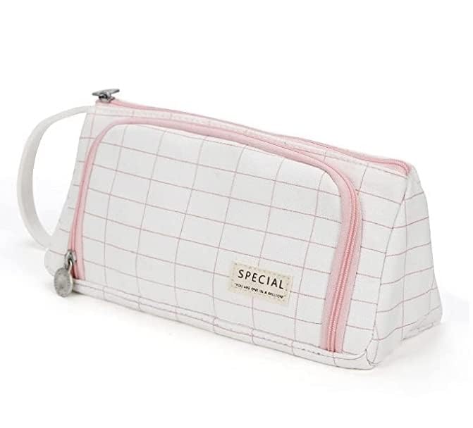 Zollyss Polyester Big Capacity Pencil Case High Large Storage Pouch Marker Pen Case Simple Stationery Bag School College Office Organizer for Teens Girls (Pink) - Image 1