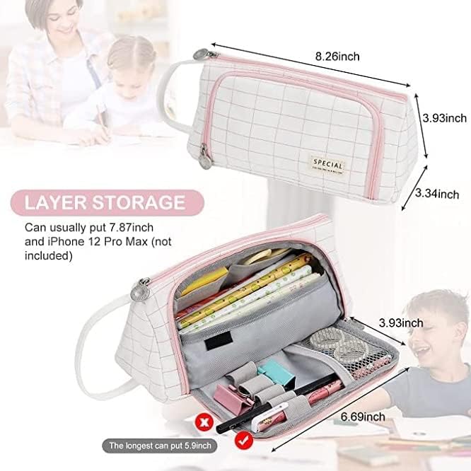 Zollyss Polyester Big Capacity Pencil Case High Large Storage Pouch Marker Pen Case Simple Stationery Bag School College Office Organizer for Teens Girls (Pink) - Image 4